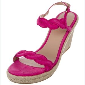 Stuart Weitzman Pink Suede TWISTIE ESPADRILLE Wedge Sandals SIZE 8